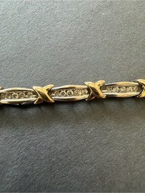 10k White and Yellow Gold and Diamond XO Link Bracelet - Women's Jewelry